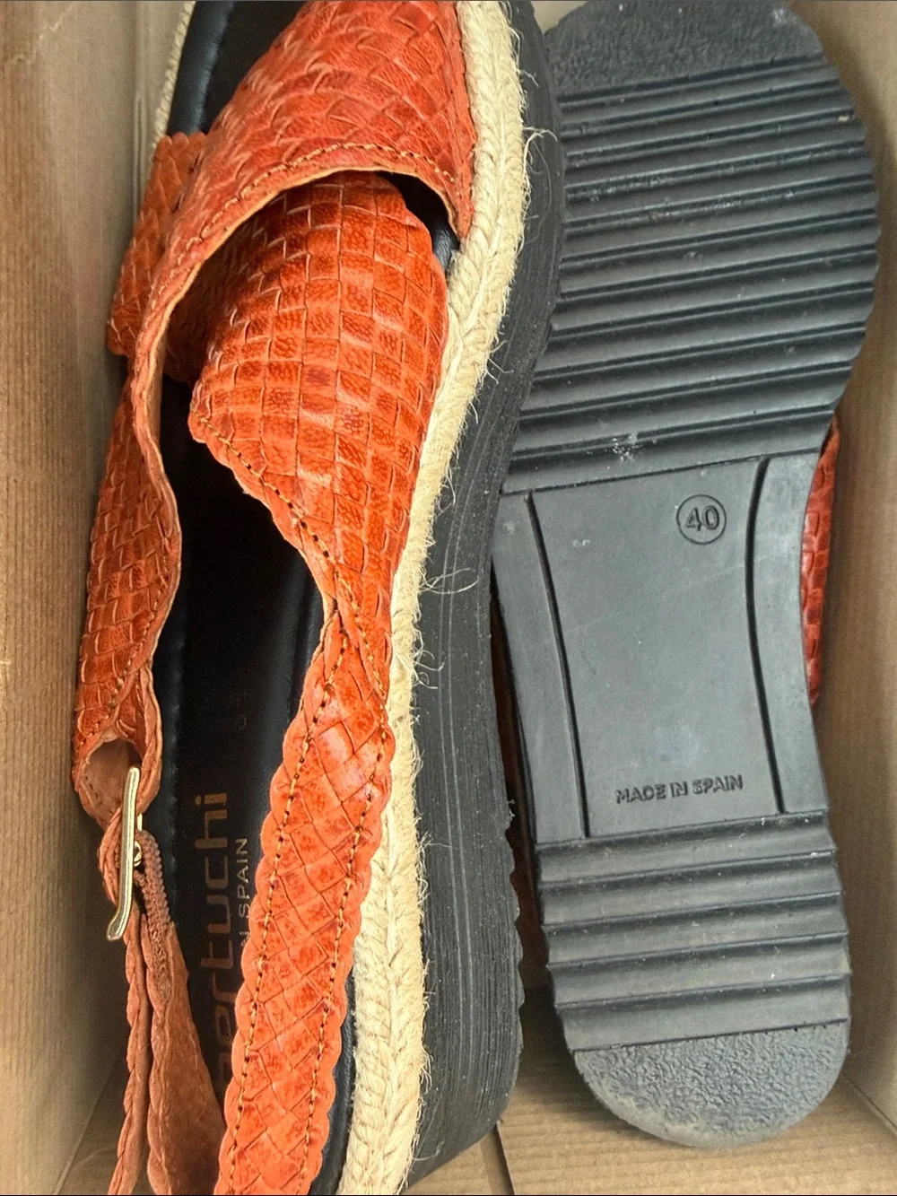 Bertuchi Women’s Orange Woven Leather Slingback Sandals size 40 made in Italy